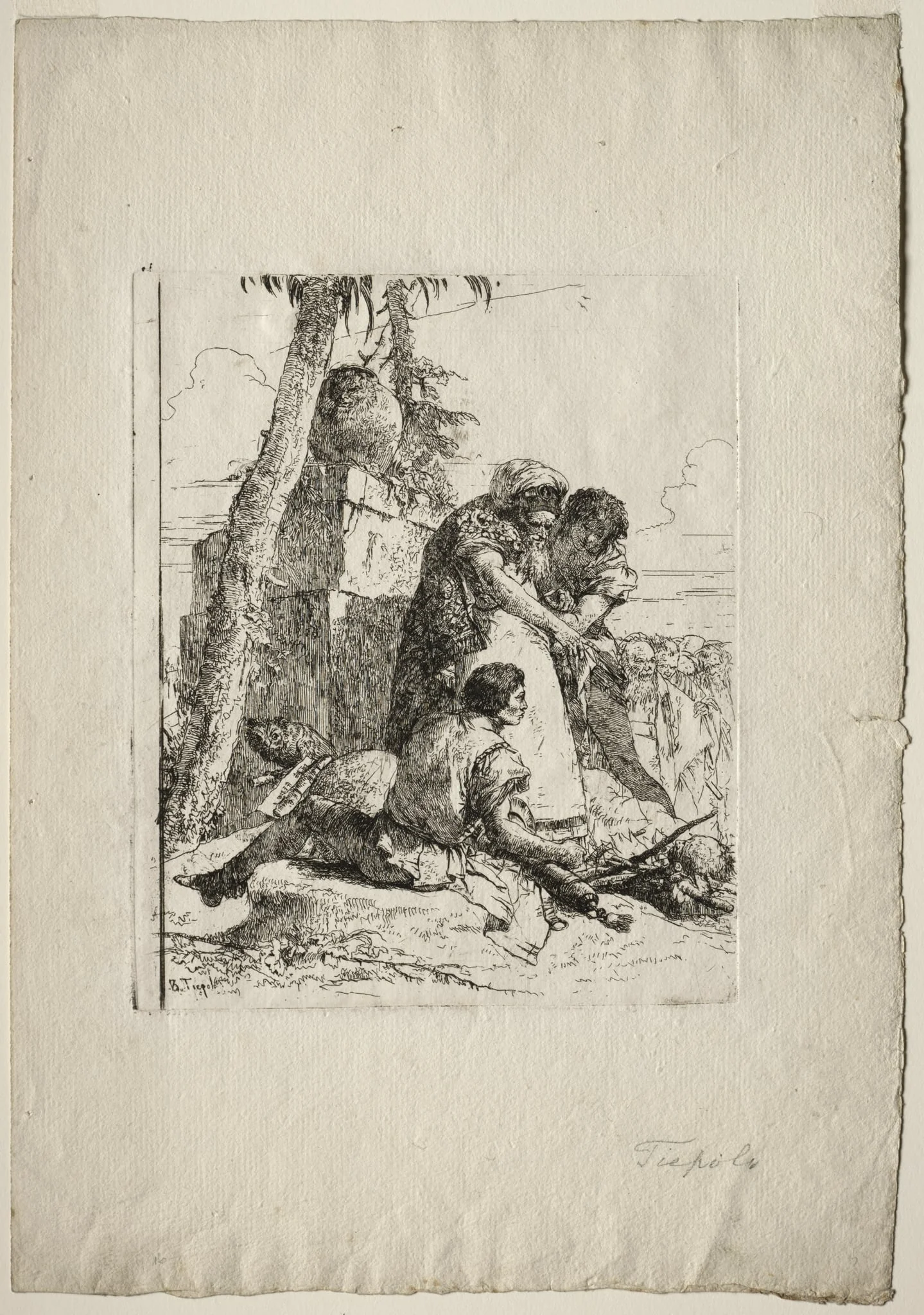 Scherzi di Fantasia: Magician Pointing Out a Burning Head to Two Youths, detail