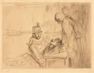 Evanouissement à l'audience (Fainting at the Hearing), by Jean-Louis Forain, ink, 1910