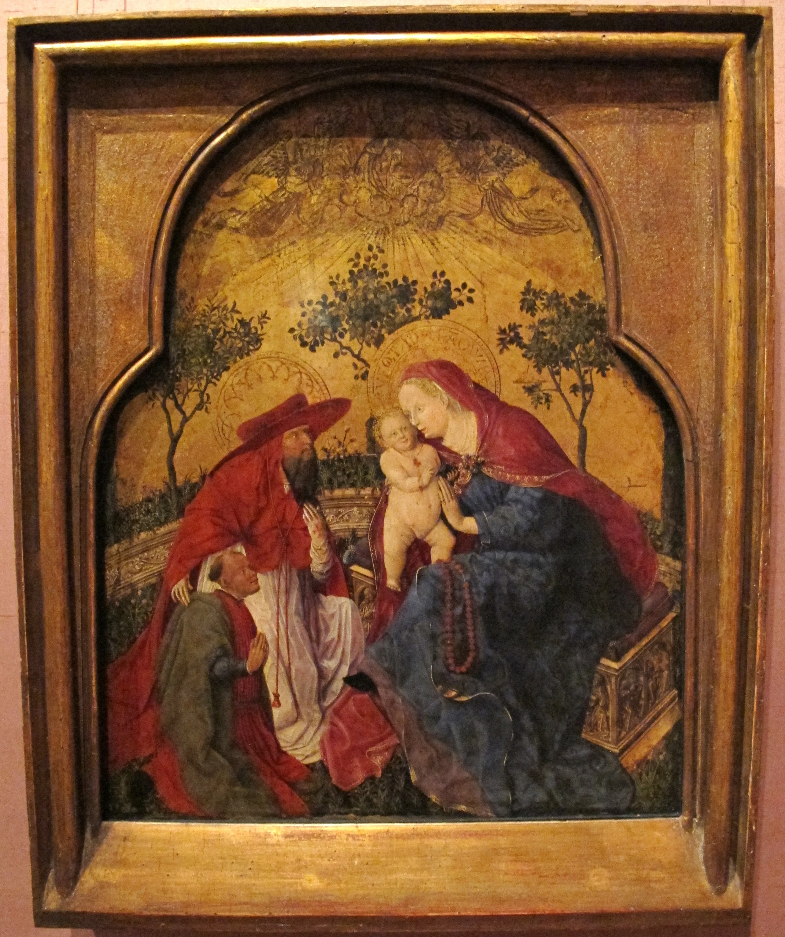 madonna col bambino e un committente presentato da san girolamo, detail