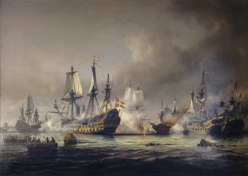 En episode af søslaget i Køge Bugt 1677, by Anton Melbye, oil, 1855