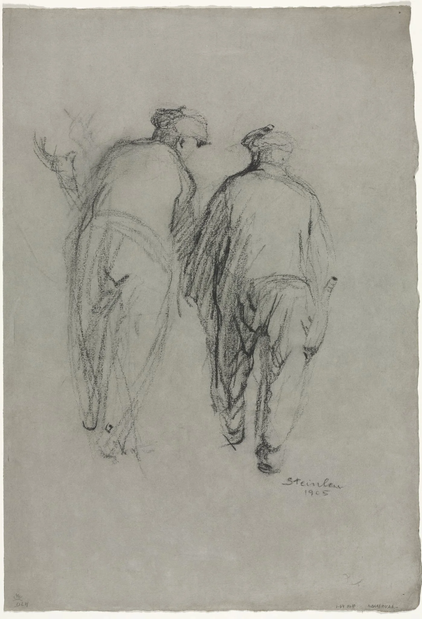 Two Men Working, Rear View, detail