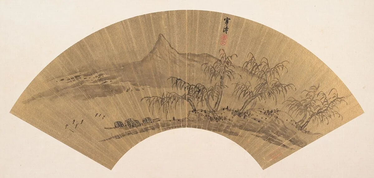 清 吳山濤 山水圖 扇|Riverscape with moored boats, detail