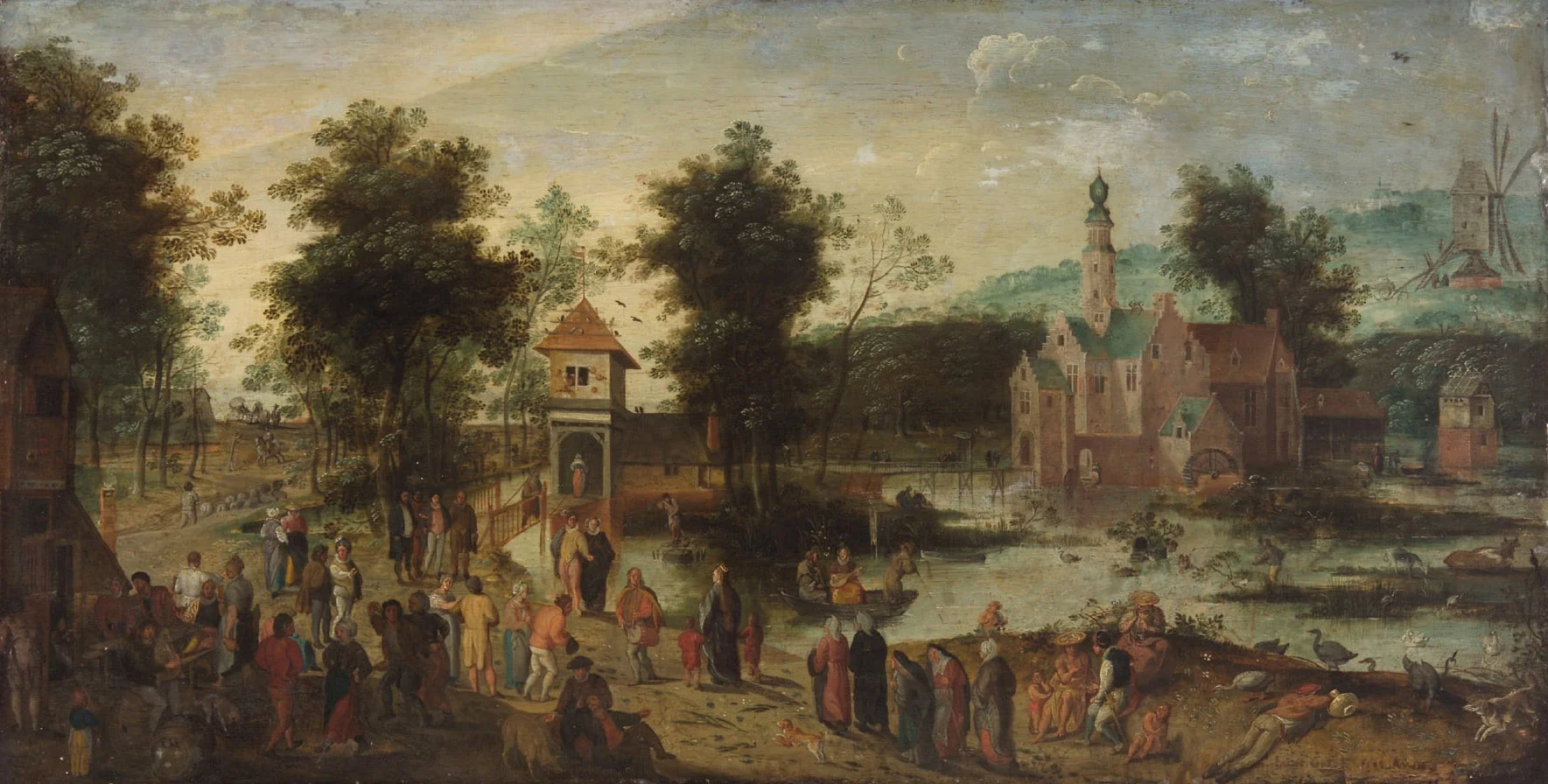 Landscape with castle and tavern, detail