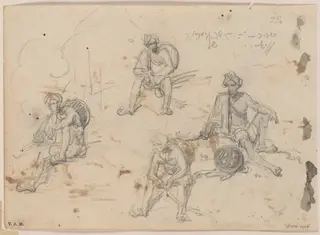 Four drawings of an Indian chowkidar, by George Chinnery, 16