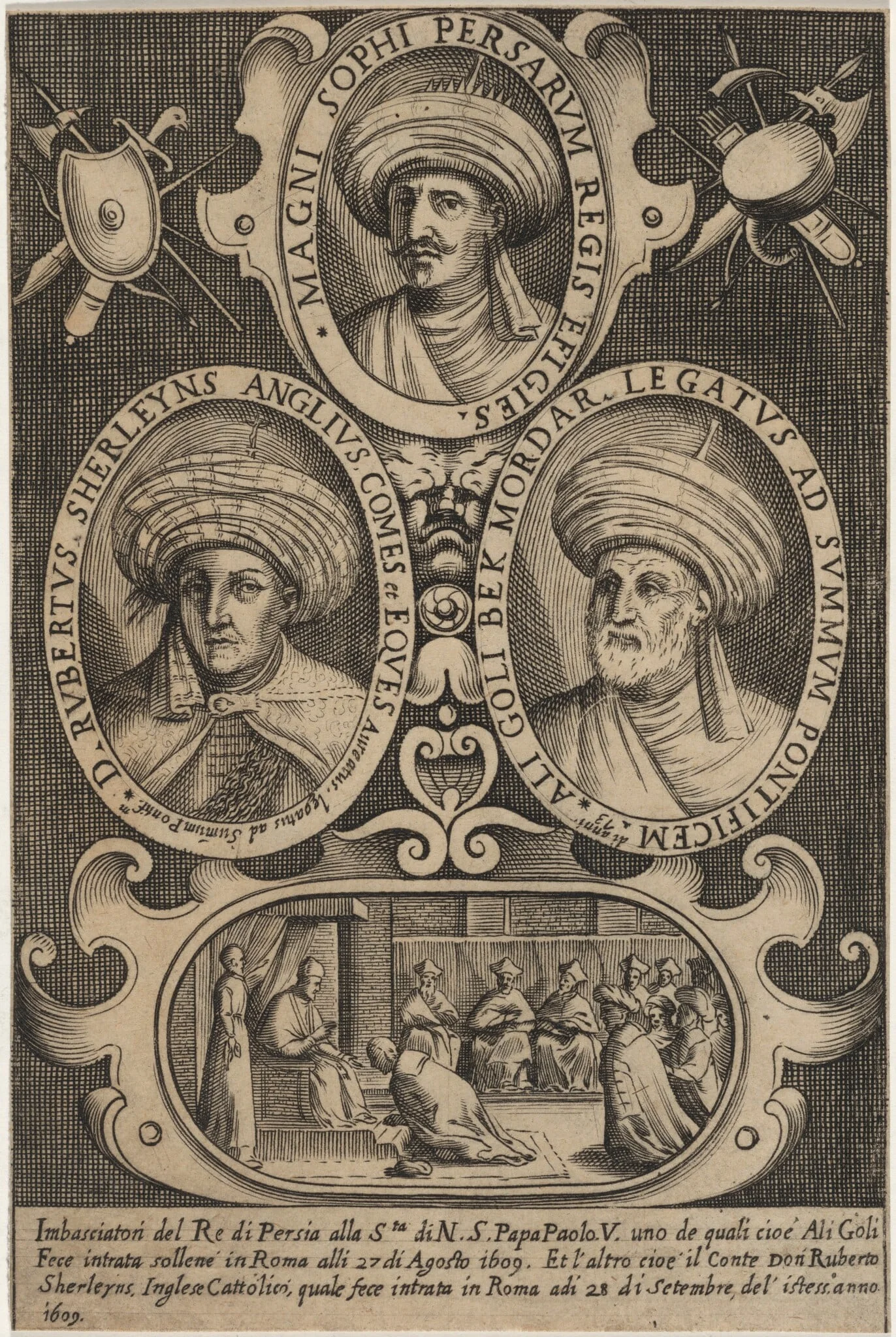 Sir Robert Shirley, With the Shah of Persian and the Papal Legat, detail