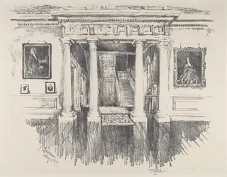 The Hall at Cliveden, by Joseph Pennell, ink, 1912