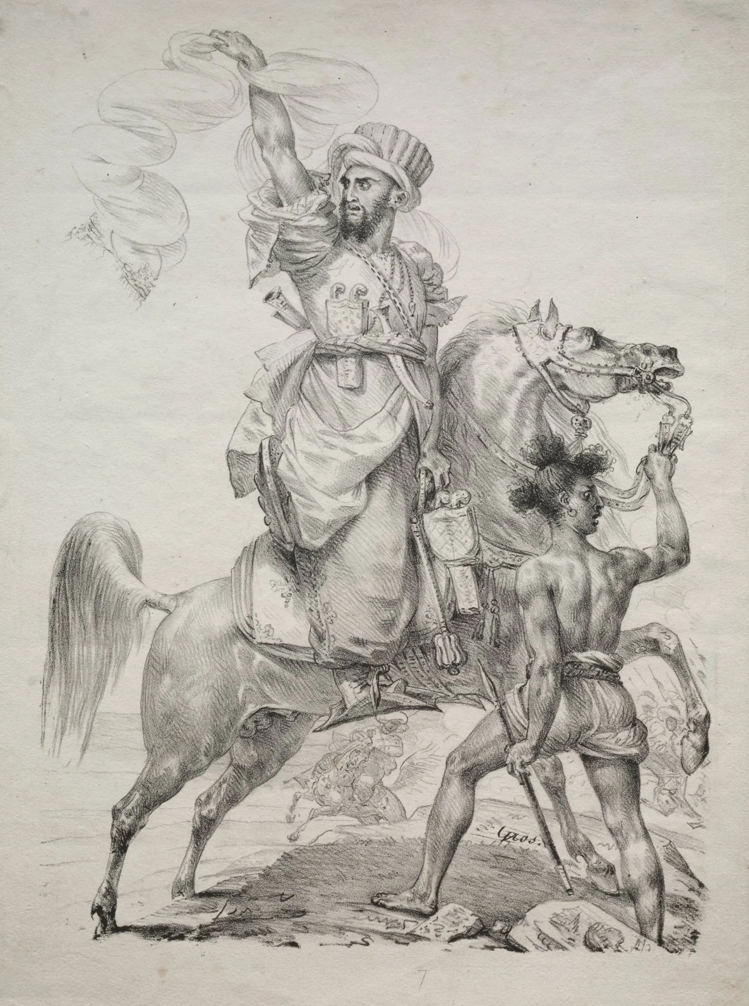A Mameluke Chief on Horseback Signaling for Help, detail