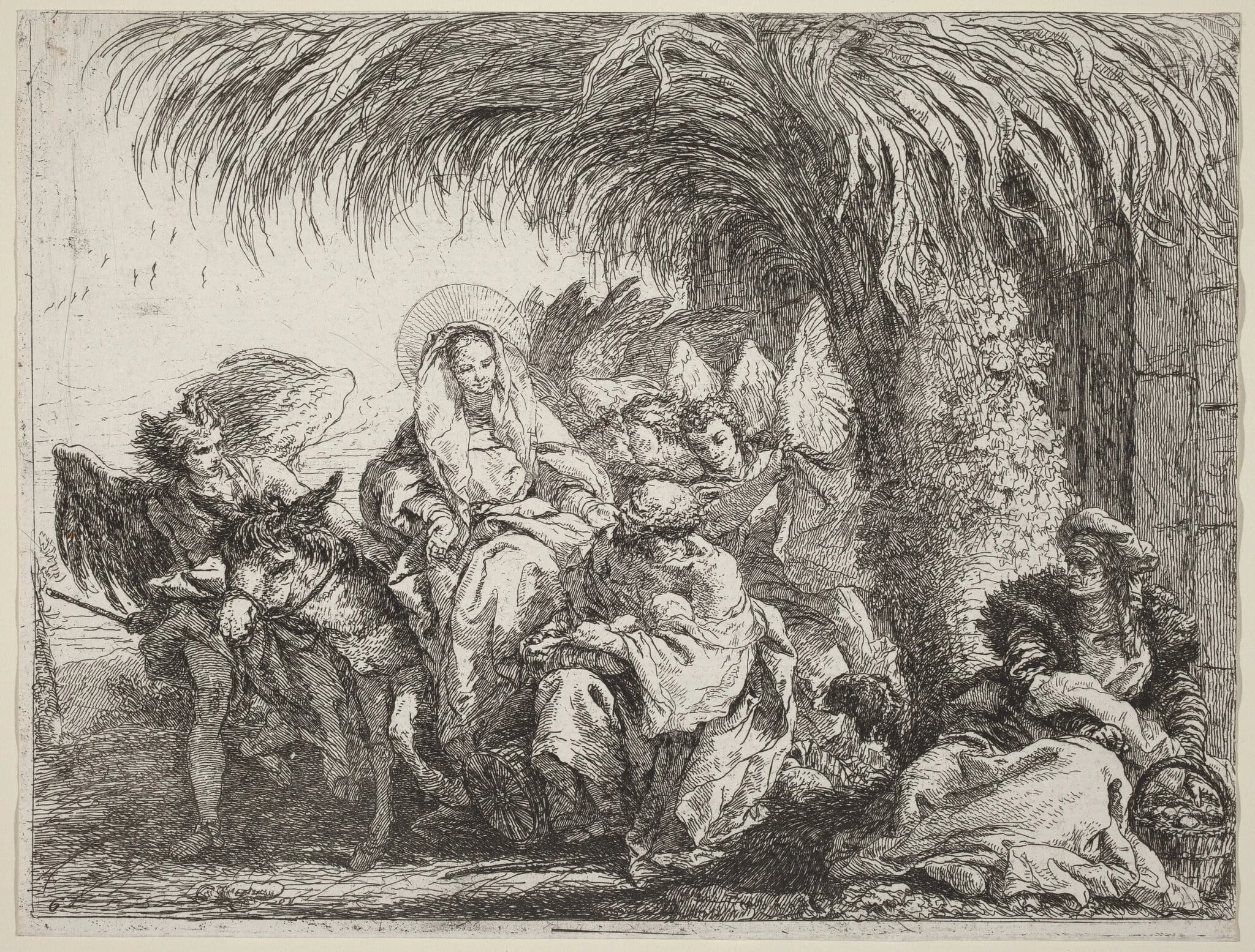 Joseph Kneels with the Child before Mary on the Donkey, detail