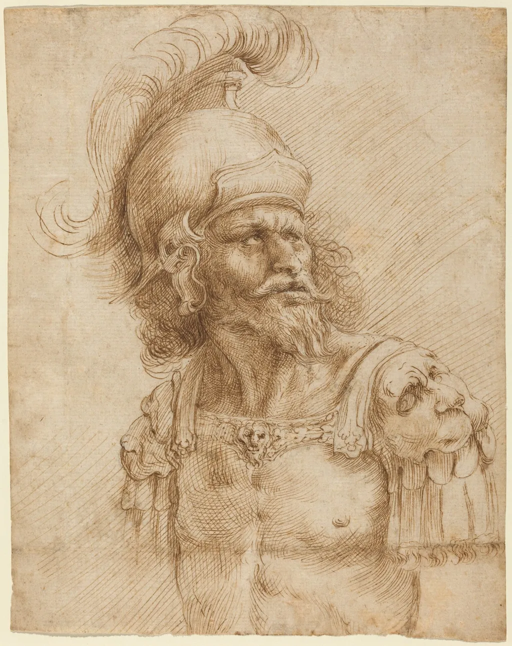 A Helmeted Soldier, by Domenico Peruzzini, ink, 1664
