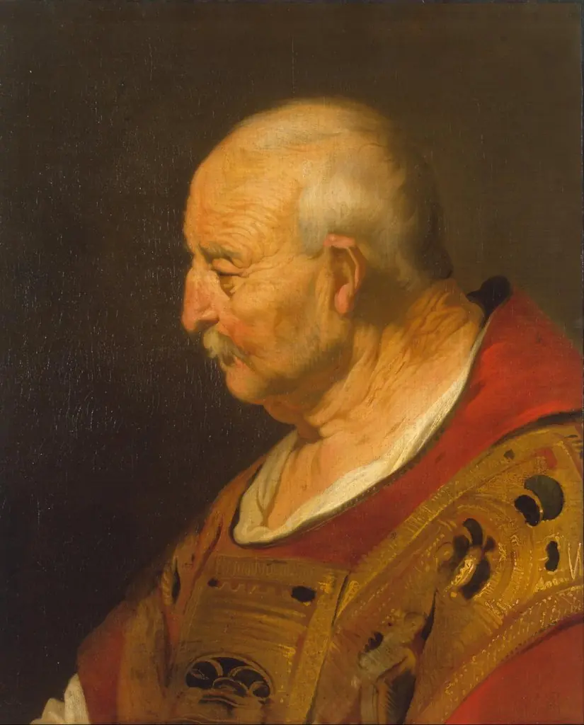Head of a Bald Old Man in Profile, by Jacob Adriaensz Backer, oil, 1635