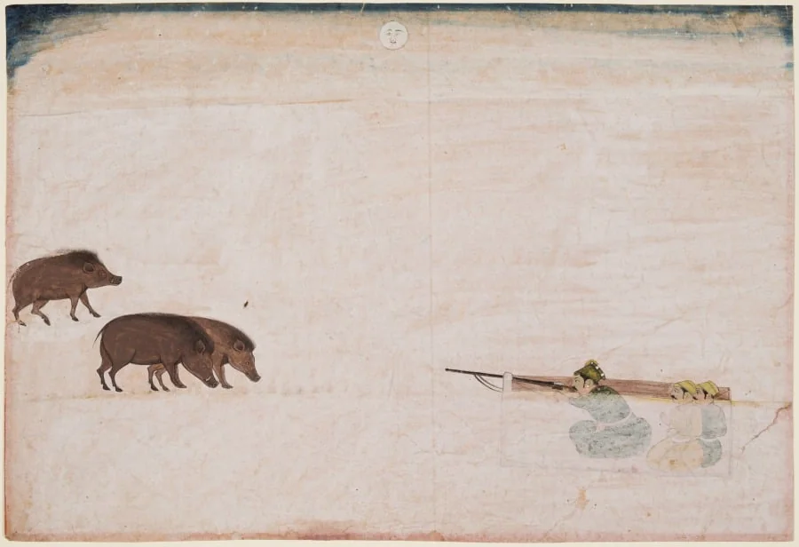 Raja Ram Chand of Amber (r. 1667–88) Hunting Wild Boar, detail