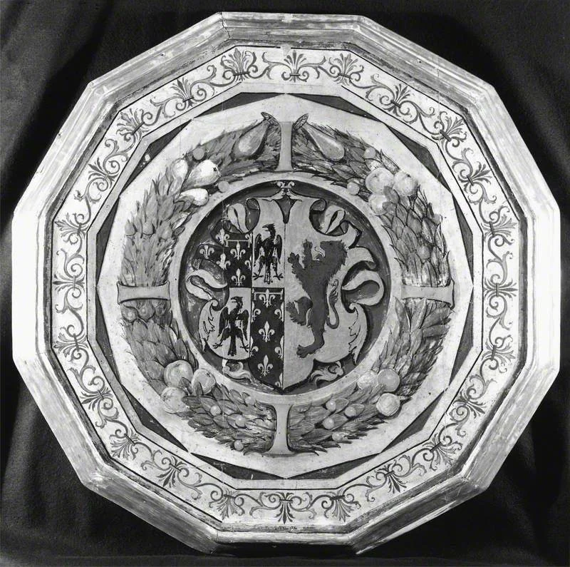 Shield with Two Arms Framed by a Garland (birth tray, back), detail