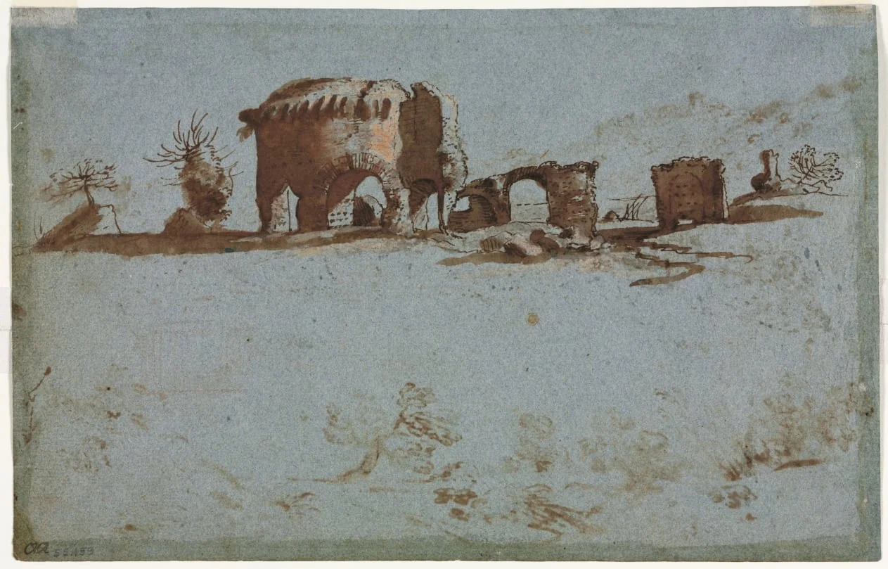 Small Group of Roman Ruins (verso), detail