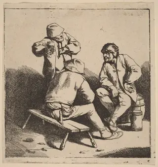 The Three Drinkers, by Cornelis Bega, ink, 1648