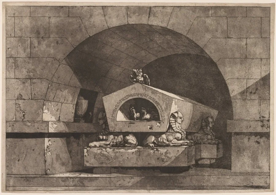 Tomb with Sphinxes and an Owl, detail