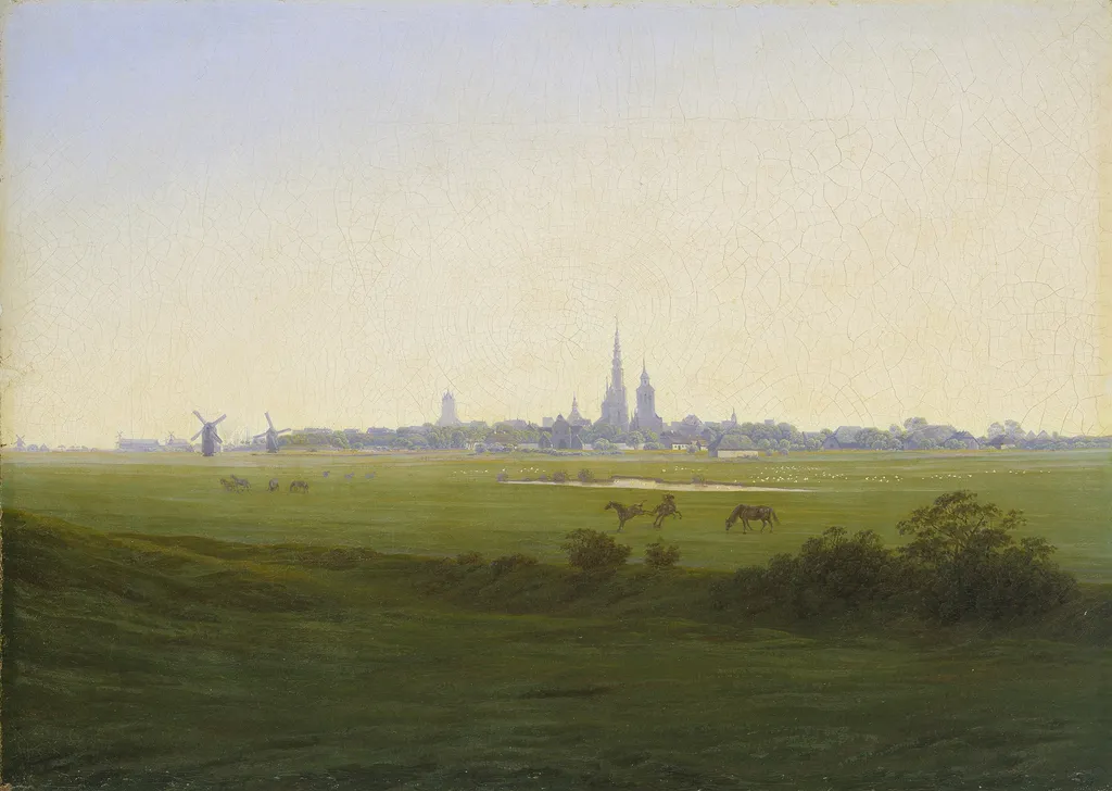 Meadows near Greifswald, by Caspar David Friedrich, oil, 1821