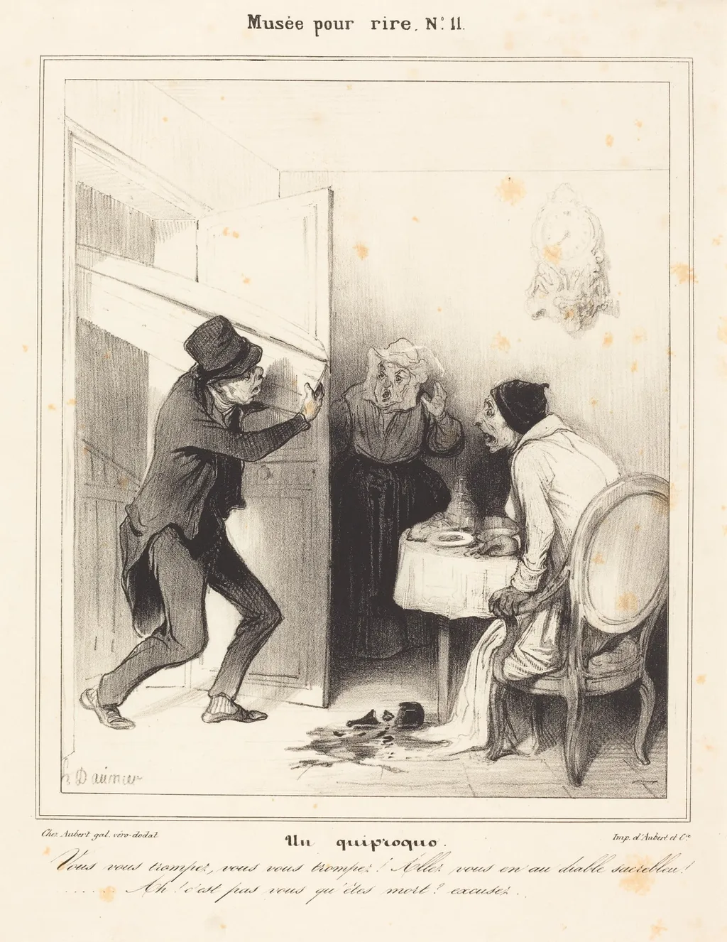 Un quiproquo - Vous vous trompez... allez... au diable..., by Honoré Daumier, ink, 1838