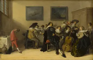 Merry Company Dining and Making Music, by Anthonie Palamedesz, oil, 1632
