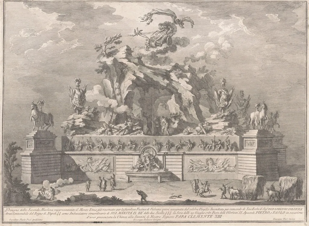 The Seconda Macchina for the Chinea of 1767: Mount Etna with the Forge of Vulcan, by Giuseppe Vasi, ink, 1767