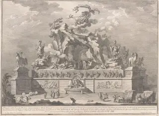 The Seconda Macchina for the Chinea of 1767: Mount Etna with the Forge of Vulcan, by Giuseppe Vasi, ink, 1767