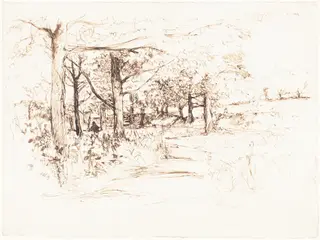 Landscape with a Tree-Lined Lane, by Henry Eddowes Keene, ink, 1858