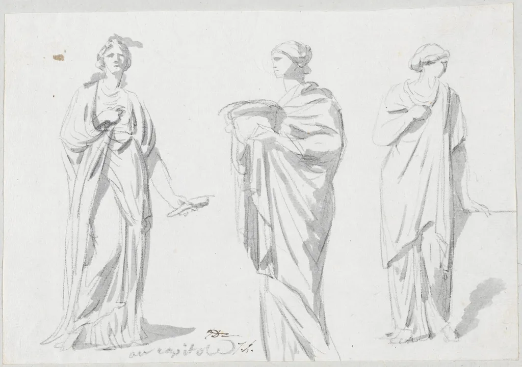 A Muse and Two Female Figures, by Jacques-Louis David, chalk, 1778