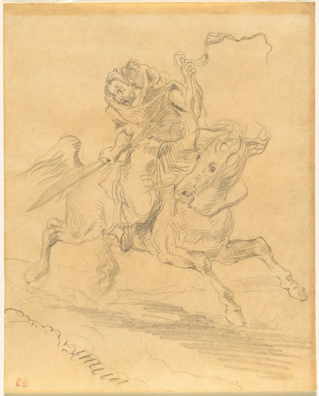 Arab Horseman at the Gallop, by Eugène Delacroix, graphite, 1849