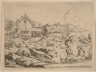 Boat at a River Bank with Three Goats, by Allart van Everdingen, ink, 1650