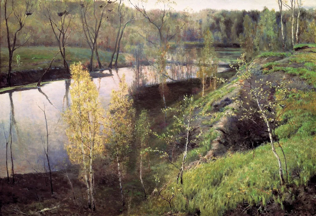 First green of spring, by Ilya Ostroukhov, oil, 1894