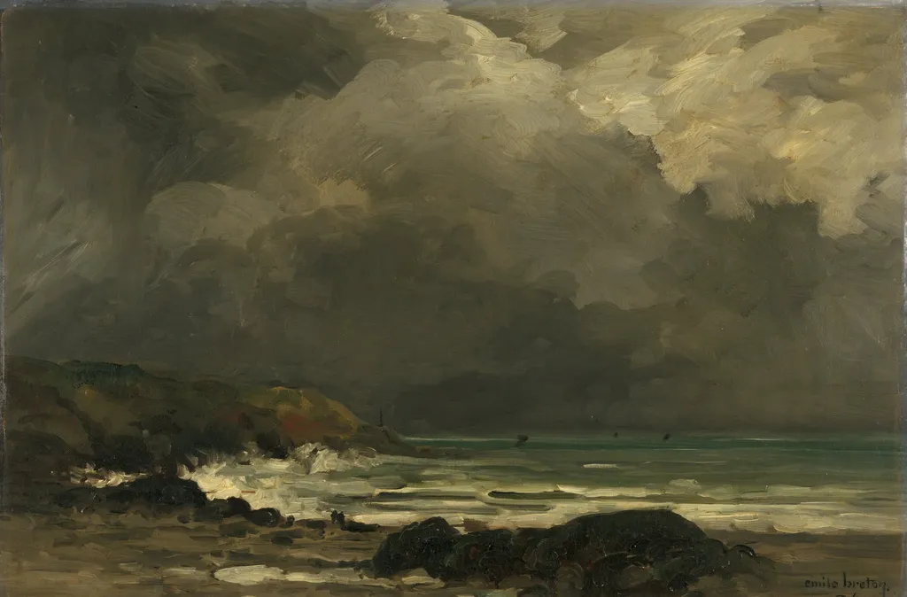 The Breakers, by Emile Adélard Breton, unspecified, 1874