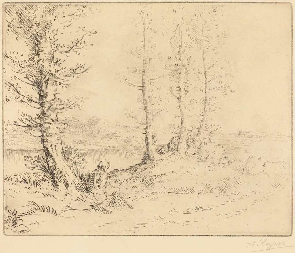Along the River (Le long de la rive), by Alphonse Legros, ink, 1874