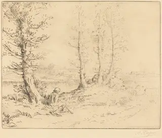 Along the River (Le long de la rive), by Alphonse Legros, ink, 1874