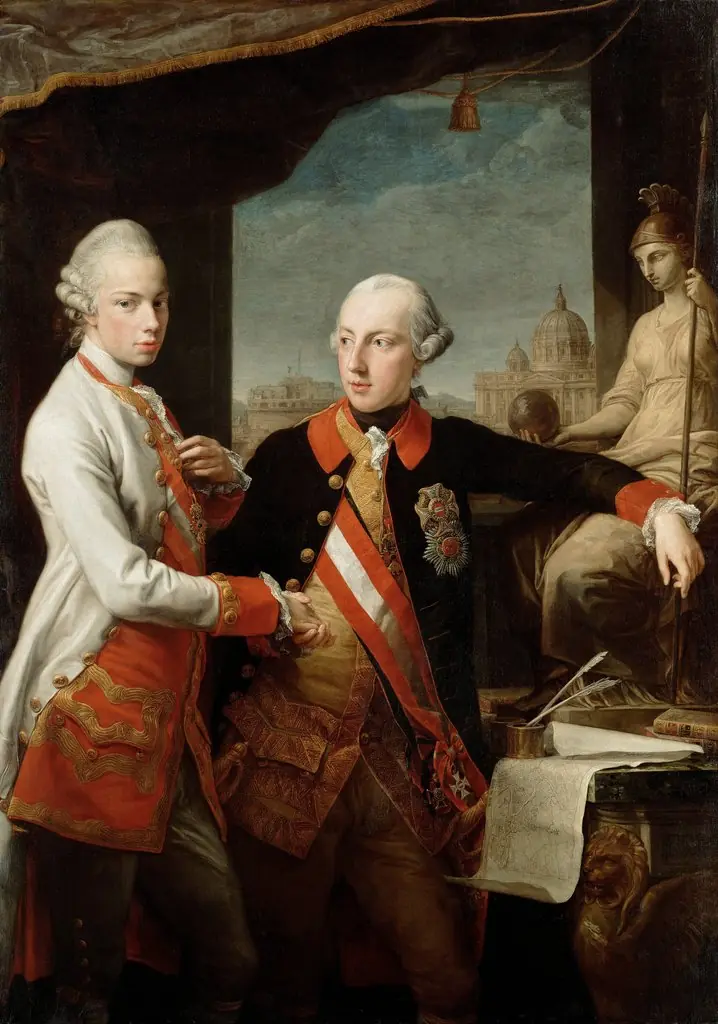 Emperor Joseph II with Grand Duke Pietro Leopoldo of Tuscany, by Pompeo Batoni, oil, 1769