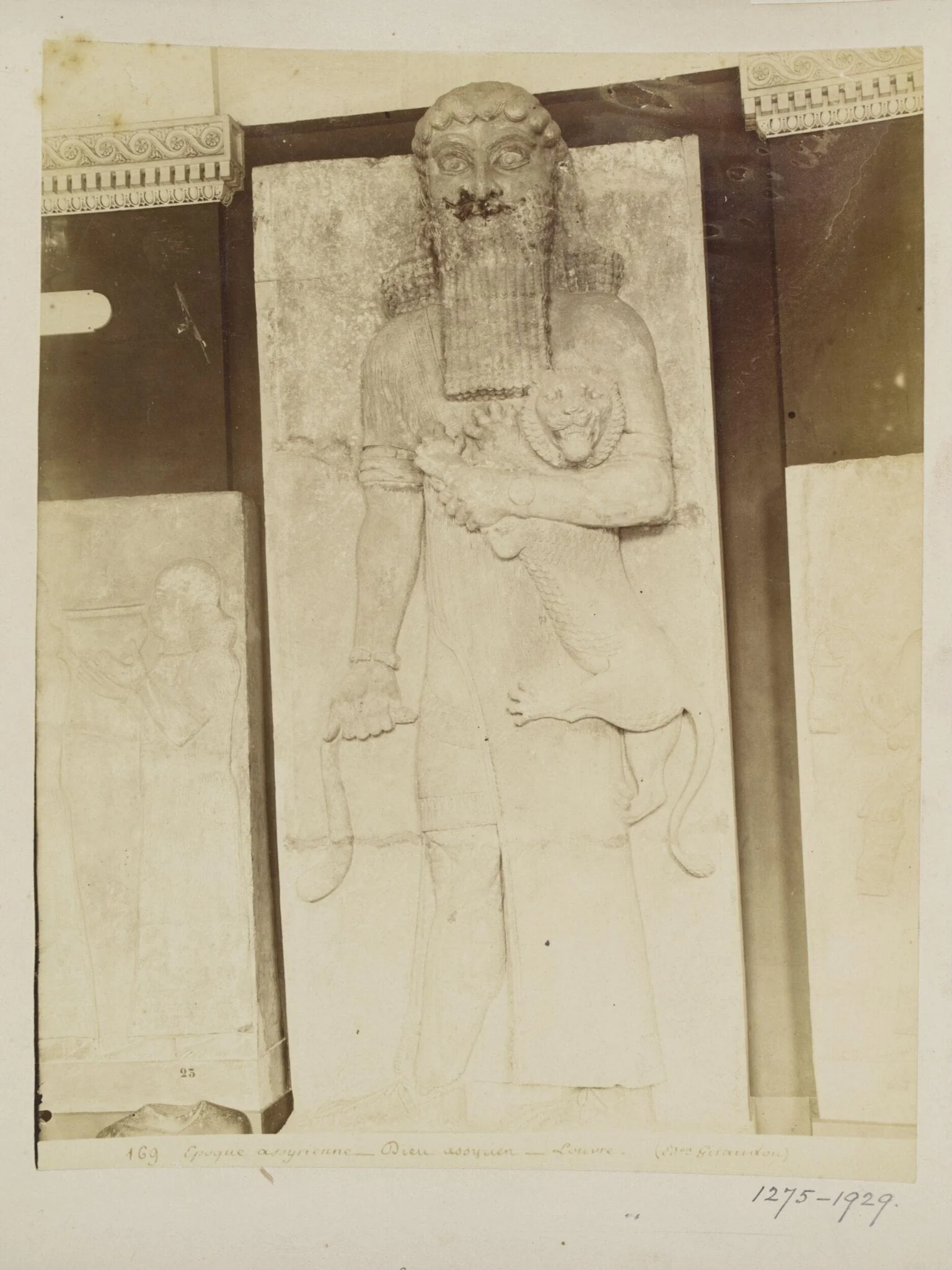 Relief showing Gilgamesh suffocating the lion from Palace of Khorsabad, period of Sargon II (722-795 B.C.), detail