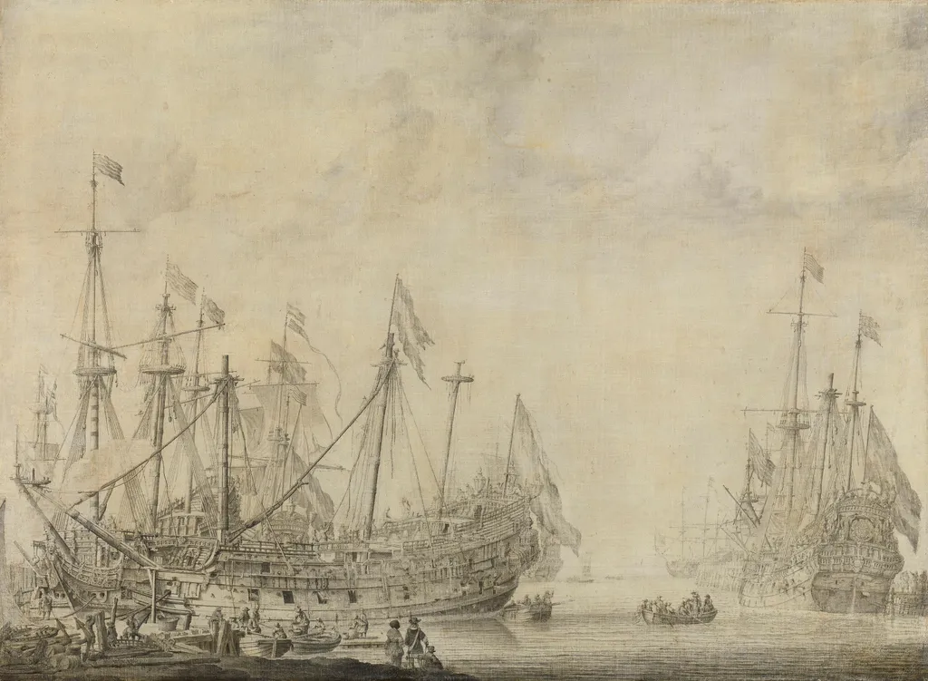 Ships after a battle, by Willem van de Velde the elder, unspecified, 1653