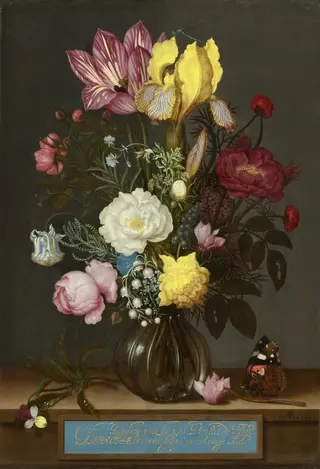Bouquet of Flowers in a Glass Vase, by Ambrosius Bosschaert, oil, 1621