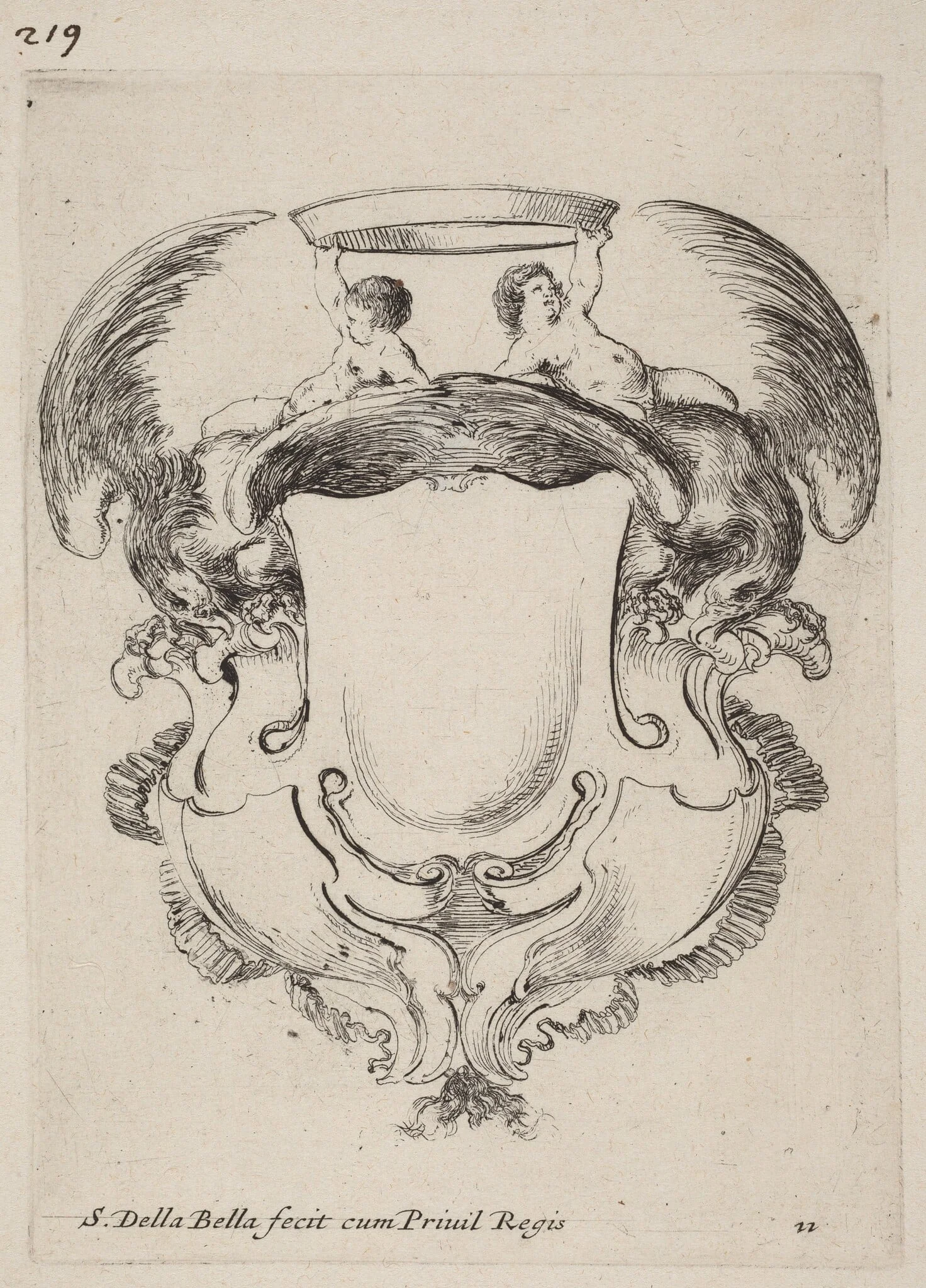 Cartouche with Eagles and Two Infants Holding a Crown, detail