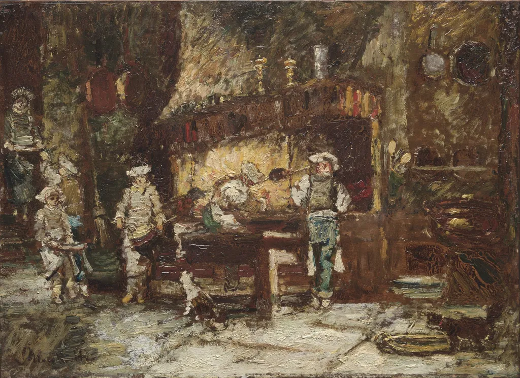 The Kitchen of the Rôtisserie des Deux Paons, by Adolphe Joseph Thomas Monticelli, unspecified