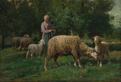 Shepherdess with Sheep, by Charles Jacque, unspecified, 1876