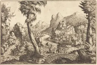 The Flight into Egypt, by Hanns Lautensack, ink, 1558