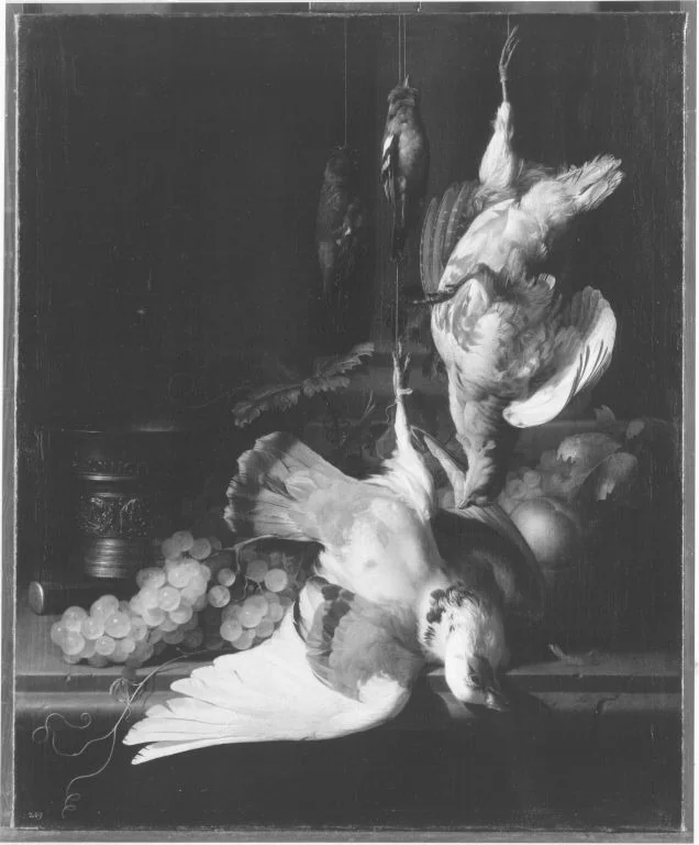 Stillleben mit Obst und toten Vögeln, detail