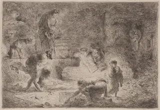 Tobit Burying the Dead, by Giovanni Benedetto Castiglione, ink, 1646