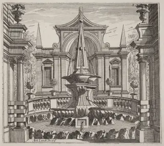 Fantastic Garden with a Fountain and a Garden Pavilion, by Giuseppe Antonio Landi, ink, 1753