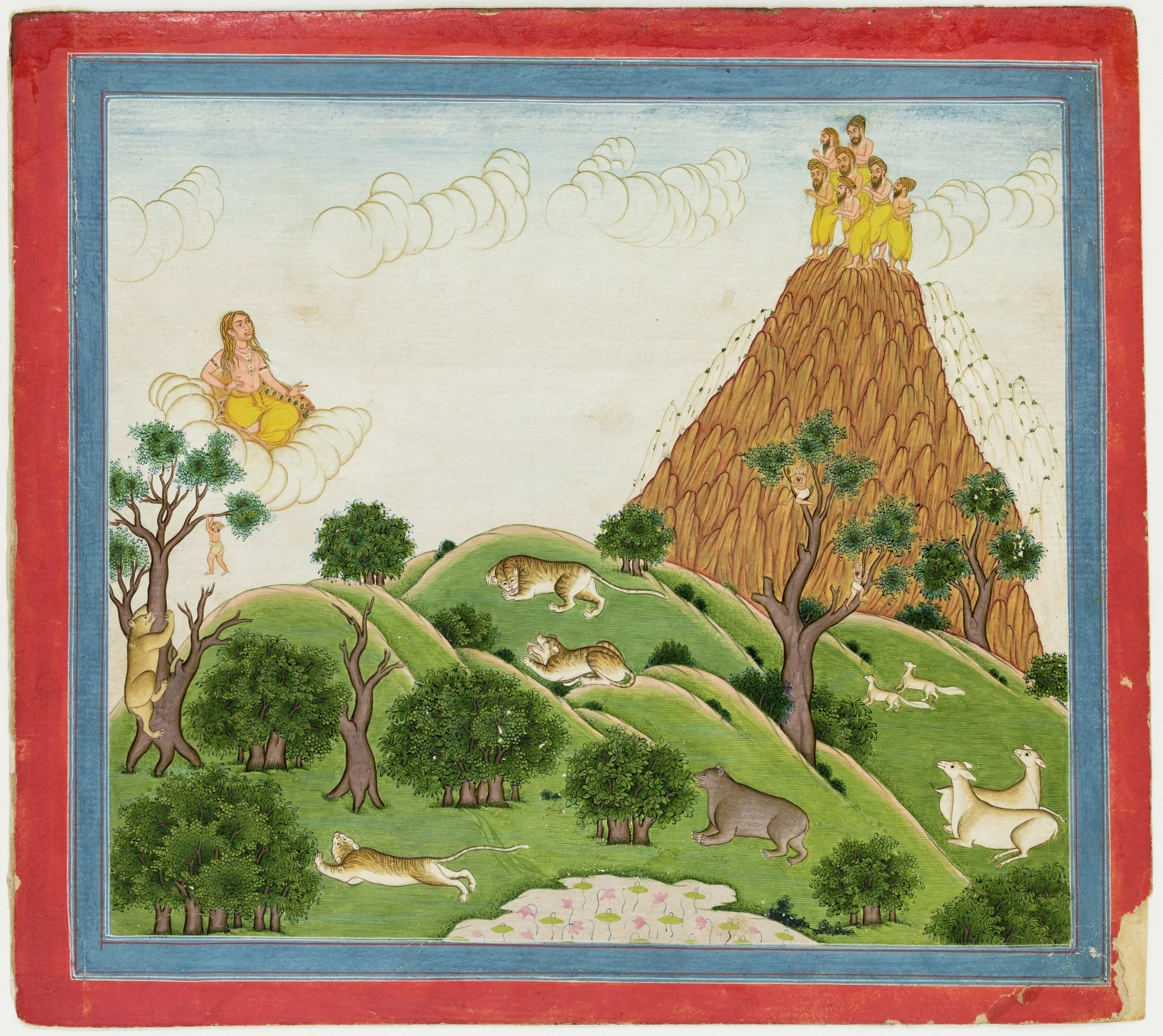 Illustrations to Life of Dhurva Maharaj: #22 Dhurva reaches the mountain of gold where 7 sacred Rishis who are called the Seven Stars receive him, detail