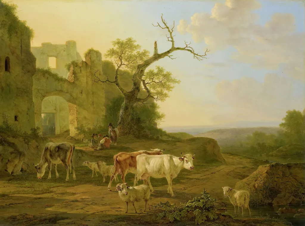 Schapen op de heide, by Jan Bedijs Tom, oil, 1866
