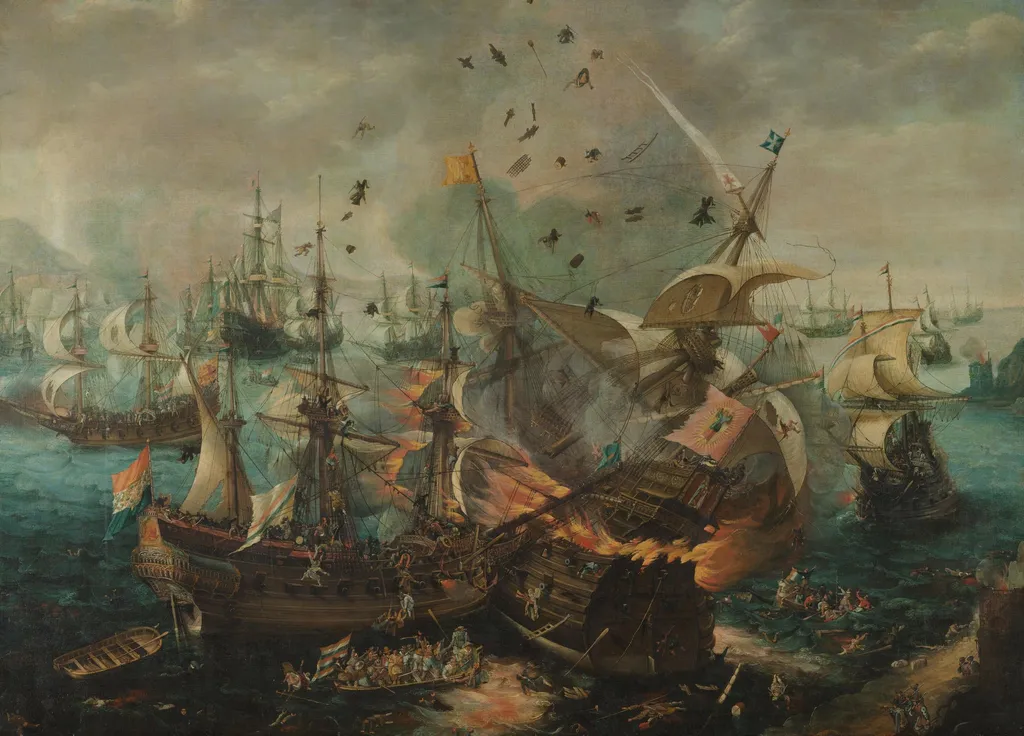 Battle of Gibraltar in 1607, by Cornelis Claesz van Wieringen, unspecified, 1621