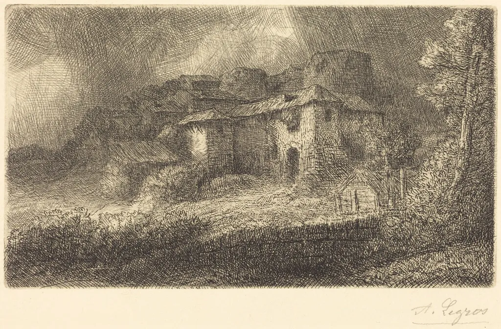 Ruins of a Chateau (Les ruins du chateau), by Alphonse Legros, ink, 1874