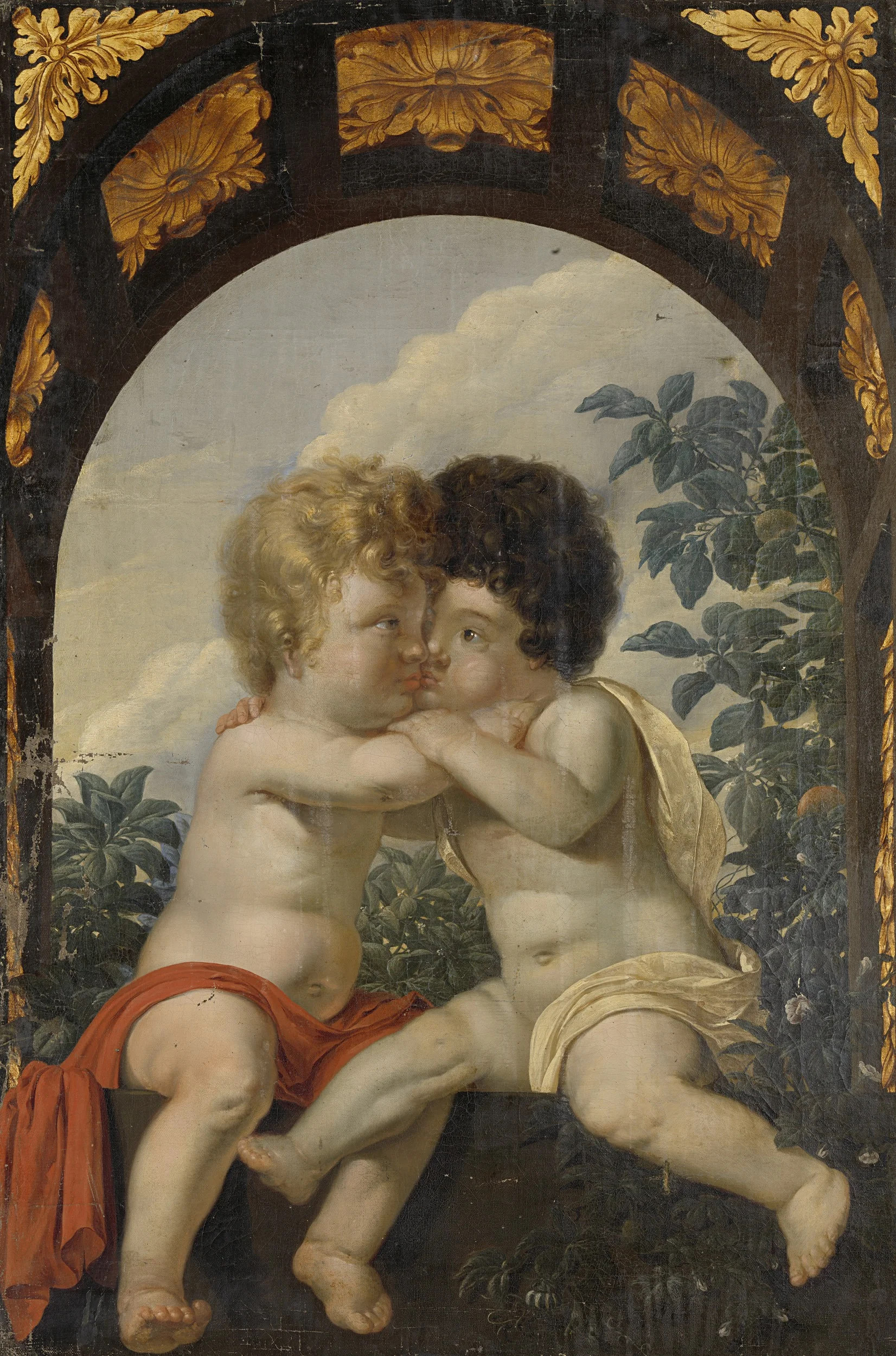 Christian Allegory with two Children Hugging each other, detail