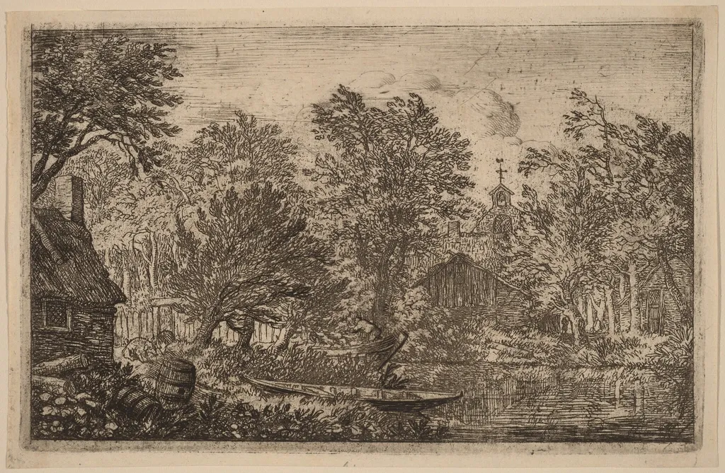 Skiff at a River Bank, by Allart van Everdingen, ink, 1650