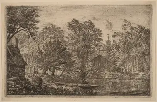Skiff at a River Bank, by Allart van Everdingen, ink, 1650